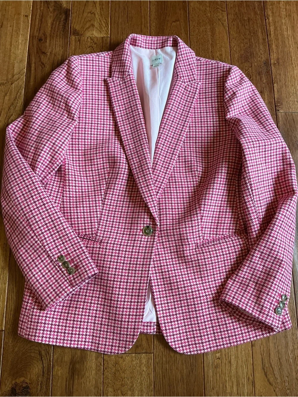 J. Crew Pink Houndstooth Blazer, Jacket, Wool Blend, size 14